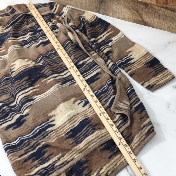 Lucky Brand Tan Blue Aztec Knit Cardigan Sweater Womens Small Drape Front Boho - Picture 10 of 10